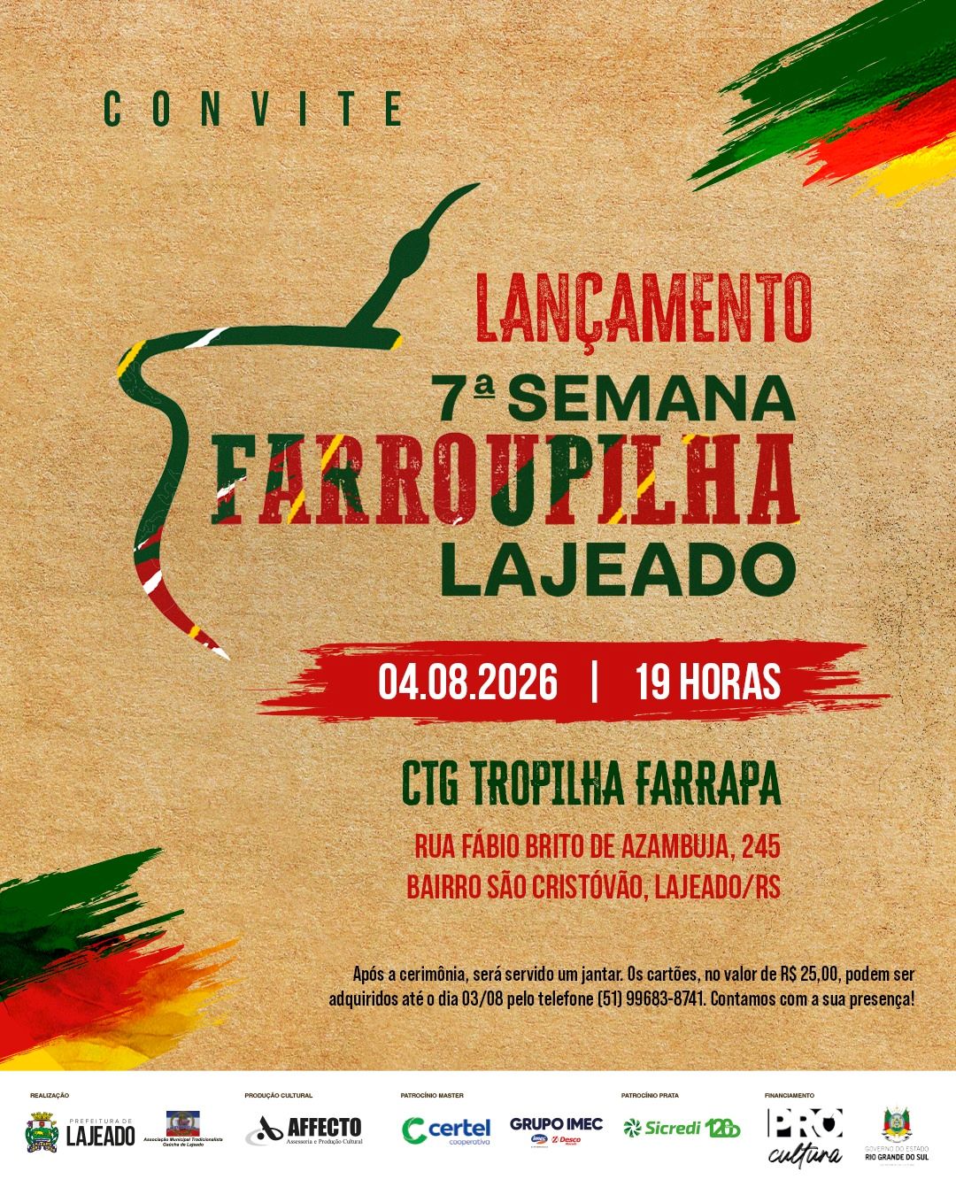 Semana Farroupilha de Lajeado será lançada no dia 4 de agosto
